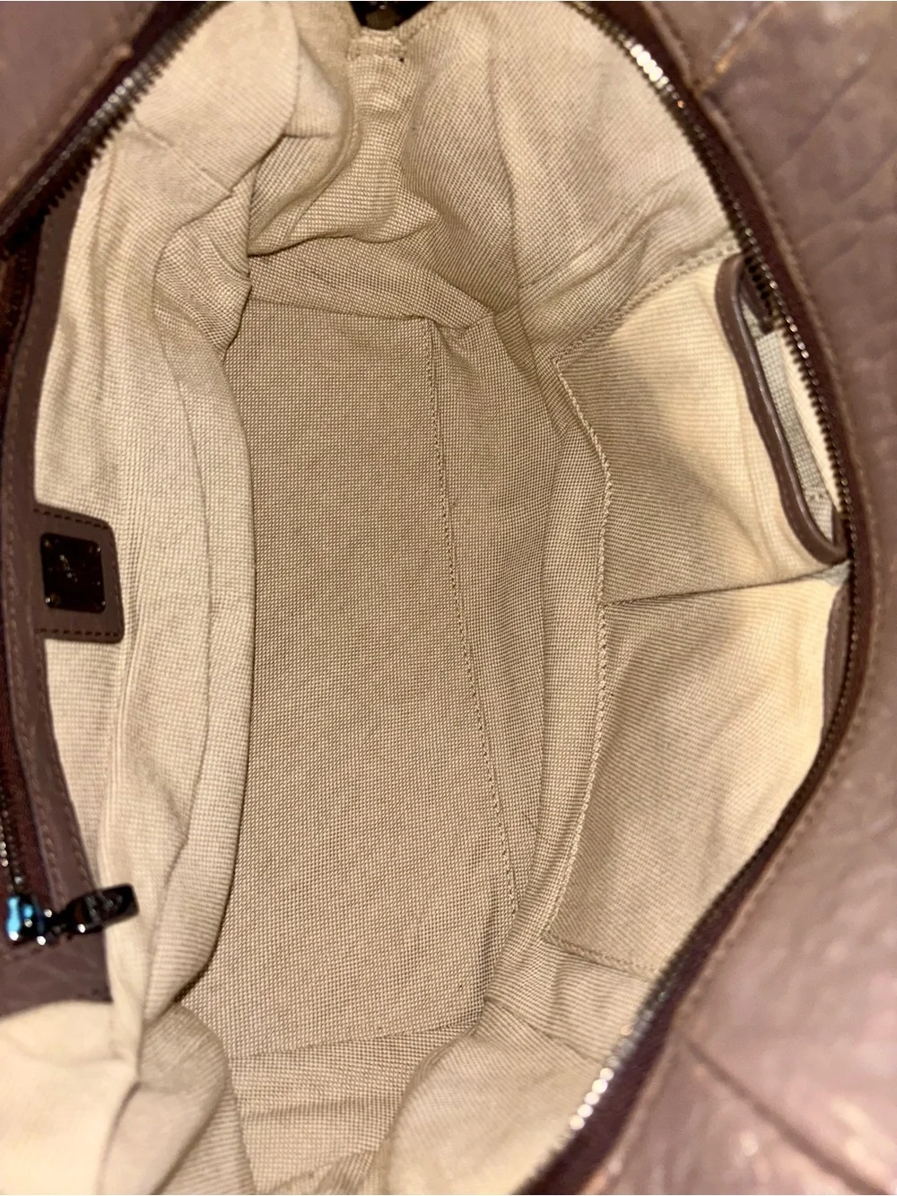 MCM Keana Gunmetal Studded Pebbled Leather Satchel Bag